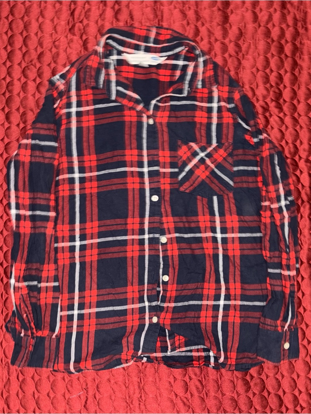 Old Navy Red and Navy Plaid Button-Down Shirt